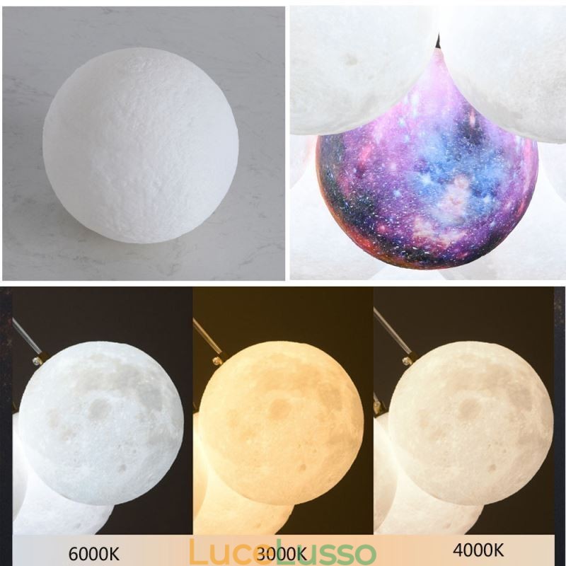Lampadario a bolle di luna Lampada a sospensione moderna con stampa 3D a forma di palline