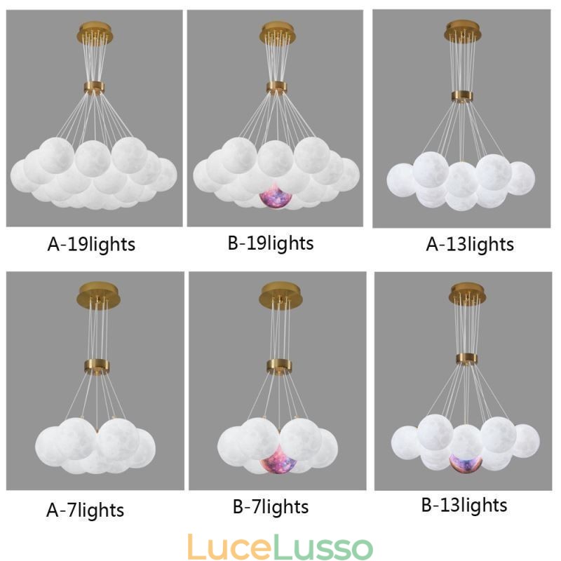 Lampadario a bolle di luna Lampada a sospensione moderna con stampa 3D a forma di palline