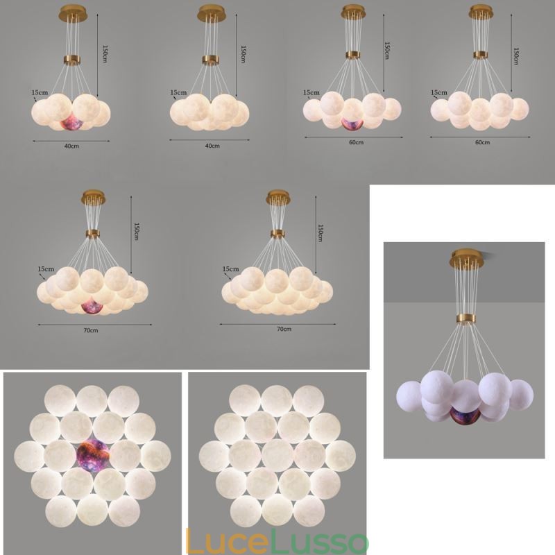 Lampadario a bolle di luna Lampada a sospensione moderna con stampa 3D a forma di palline