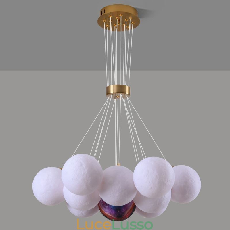 Lampadario a bolle di luna Lampada a sospensione moderna con stampa 3D a forma di palline