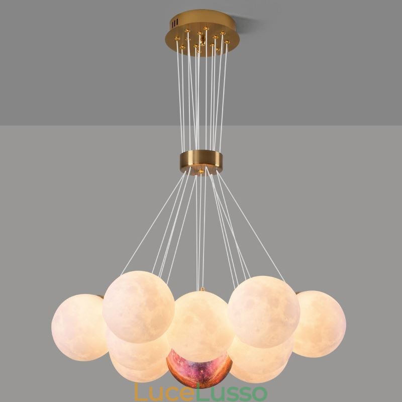 Lampadario a bolle di luna Lampada a sospensione moderna con stampa 3D a forma di palline
