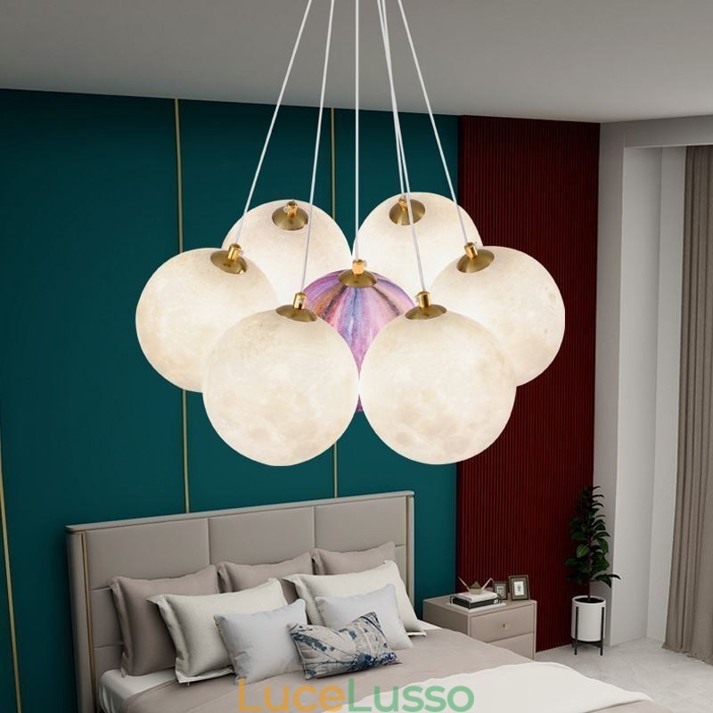 Lampadario a bolle di luna Lampada a sospensione moderna con stampa 3D a forma di palline