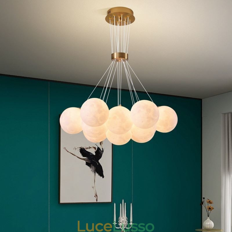 Lampadario a bolle di luna Lampada a sospensione moderna con stampa 3D a forma di palline