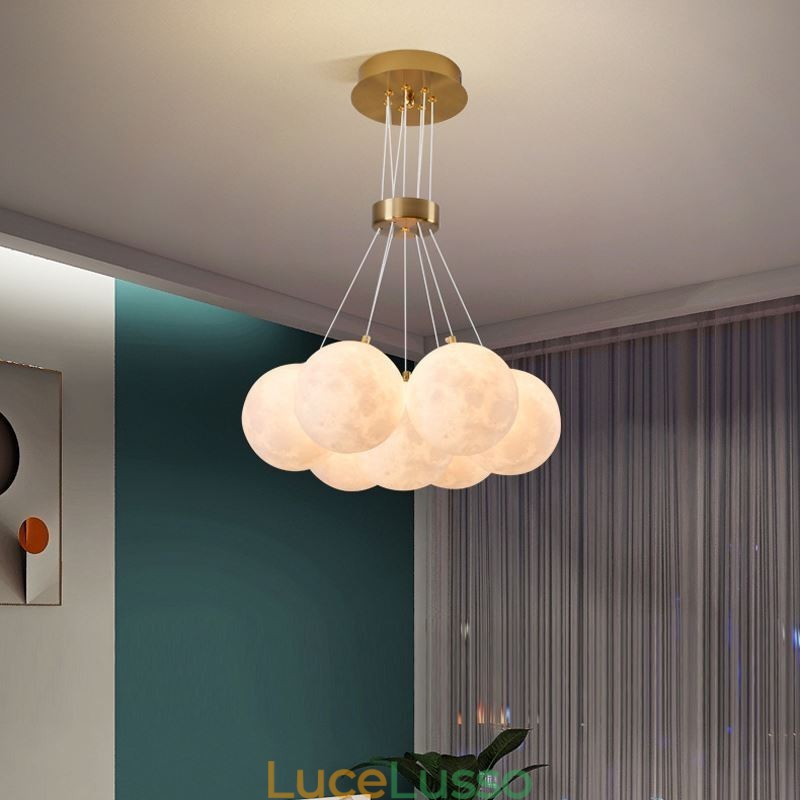 Lampadario a bolle di luna Lampada a sospensione moderna con stampa 3D a forma di palline