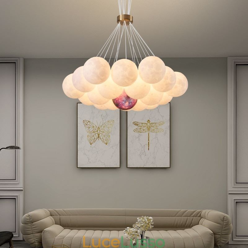 Lampadario a bolle di luna Lampada a sospensione moderna con stampa 3D a forma di palline