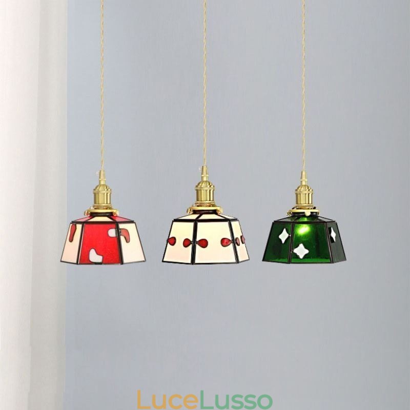 Lampada a sospensione in vetro colorato, stile giapponese, retrò, decorativa, da comodino