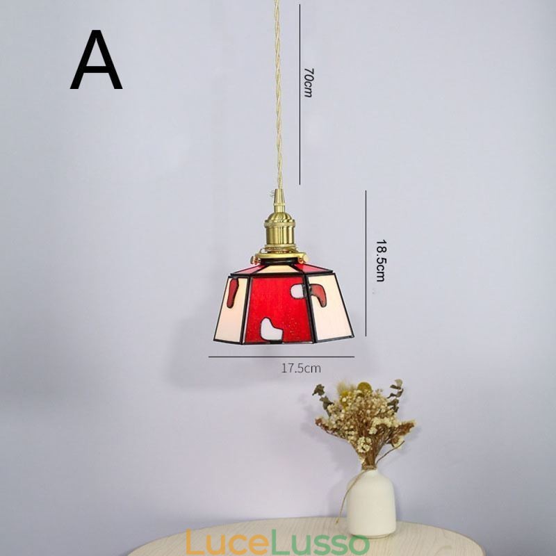 Lampada a sospensione in vetro colorato, stile giapponese, retrò, decorativa, da comodino