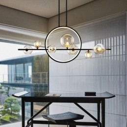 Lampadario moderno in metallo con bolle di vetro trasparente