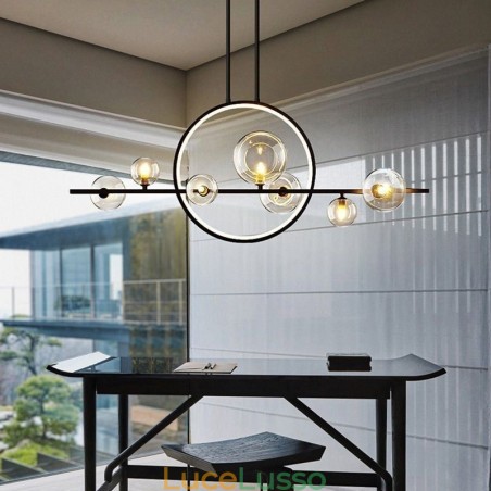 Lampadario moderno in metallo con bolle di vetro trasparente Lampadario moderno in metallo con bolle di vetro trasparente