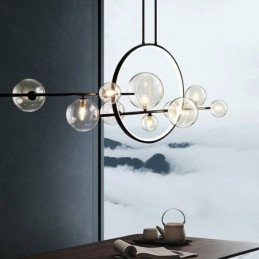 Lampadario moderno in metallo con bolle di vetro trasparente