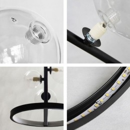 Lampadario moderno in metallo con bolle di vetro trasparente
