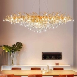 Lampadario di cristallo di lusso Lampada a sospensione moderna da soffitto in oro da pranzo