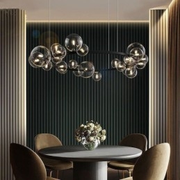 Lampadario moderno creativo in metallo con lampada a bolle in vetro trasparente
