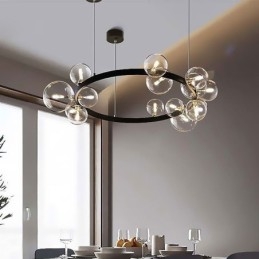 Lampadario moderno creativo in metallo con lampada a bolle in vetro trasparente