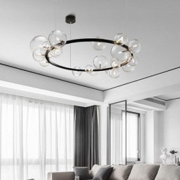 Lampadario moderno creativo in metallo con lampada a bolle in vetro trasparente