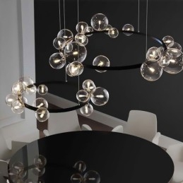 Lampadario moderno creativo in metallo con lampada a bolle in vetro trasparente