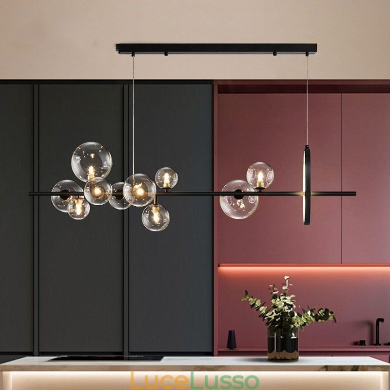 Lampadario moderno a sospensione con bolle di vetro e lampadine G9
