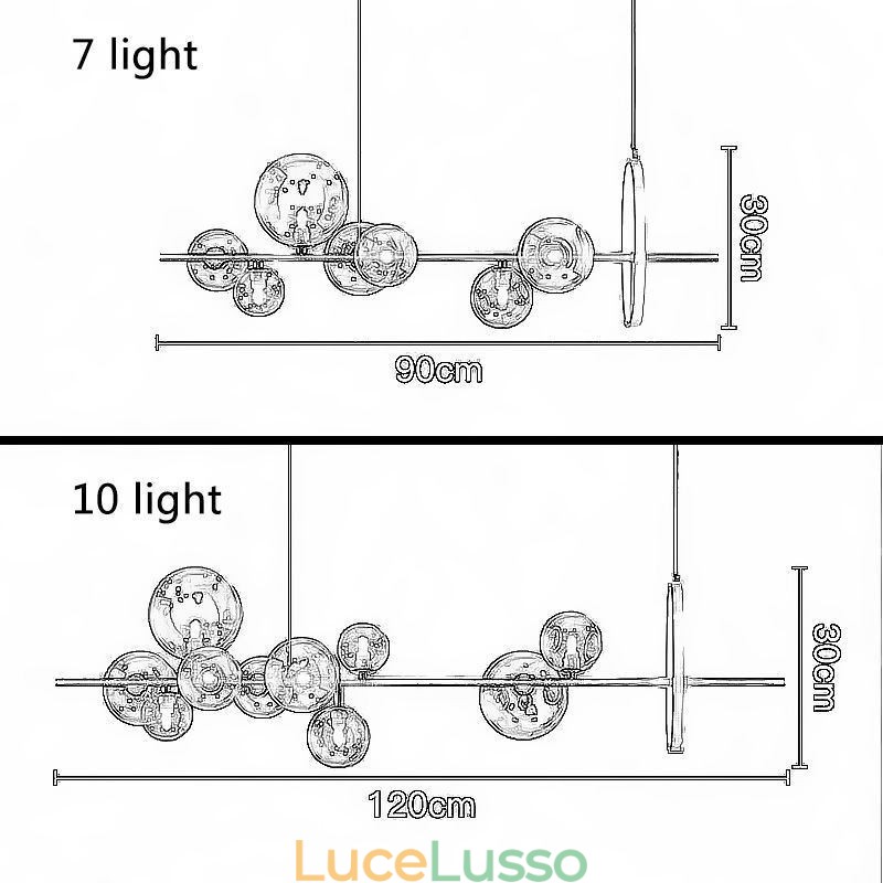 Lampadario moderno a sospensione con bolle di vetro e lampadine G9