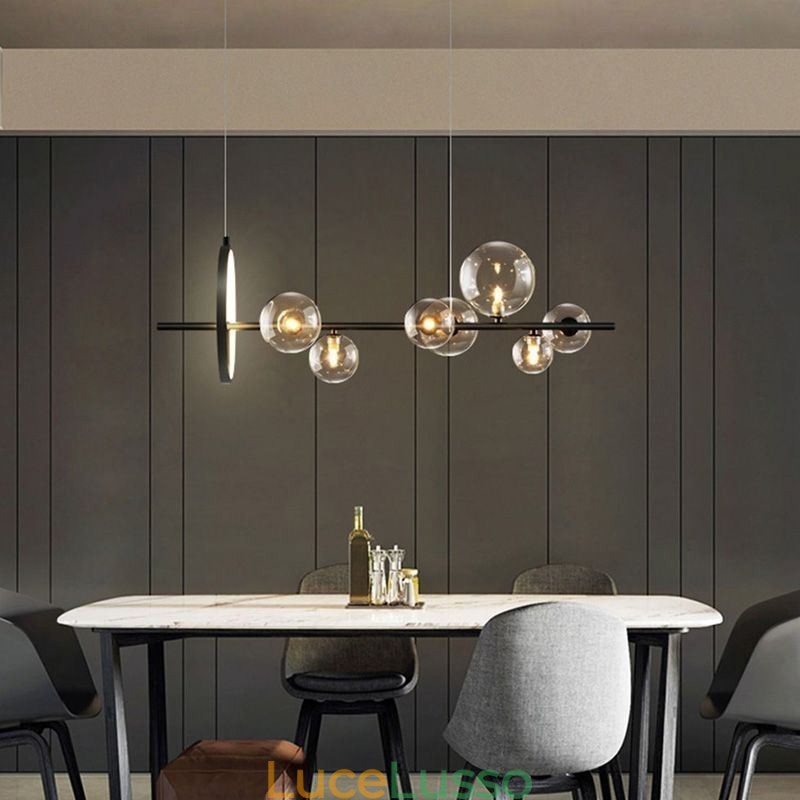 Lampadario moderno a sospensione con bolle di vetro e lampadine G9