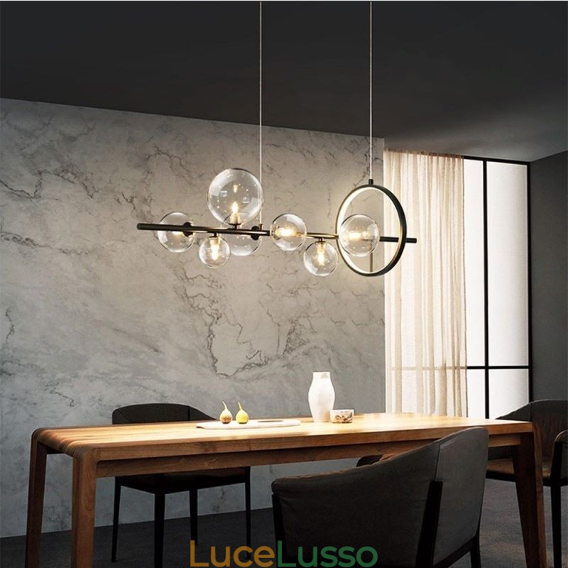 Lampadario moderno a sospensione con bolle di vetro e lampadine G9