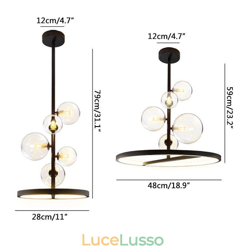 Lampadario moderno a sospensione, lampadario a bolle in vetro