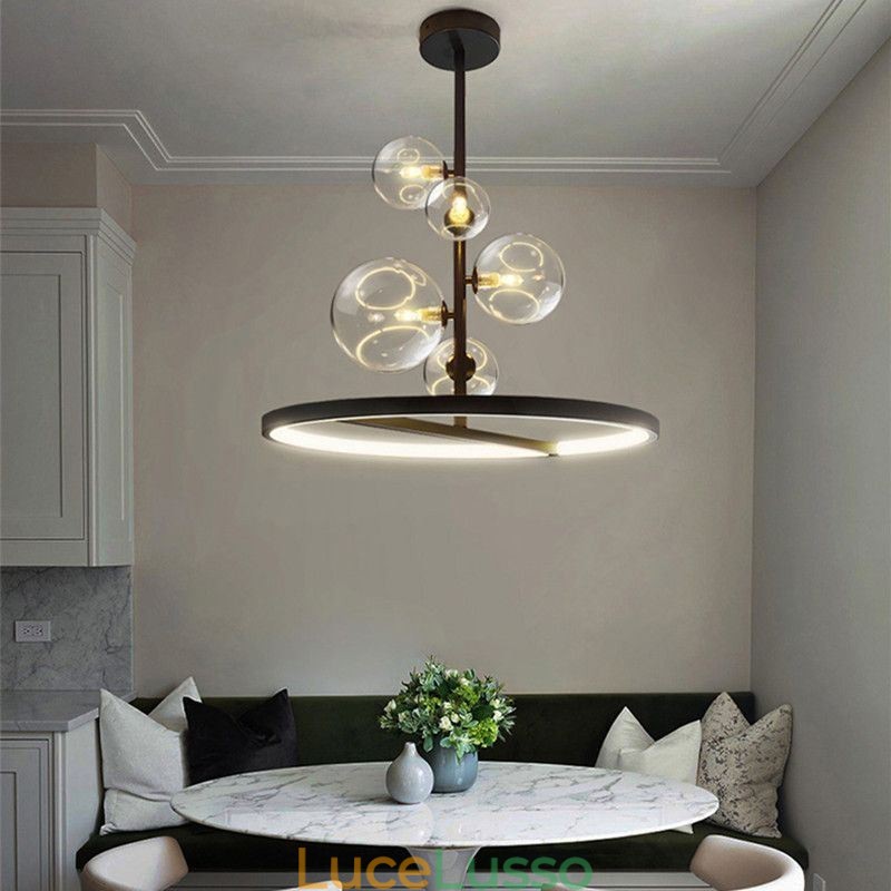 Lampadario moderno a sospensione, lampadario a bolle in vetro