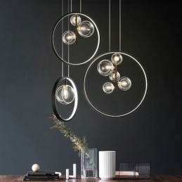 Lampada a sospensione nordica in vetro con bolle, lampadario a cerchio, lampada da salotto moderna