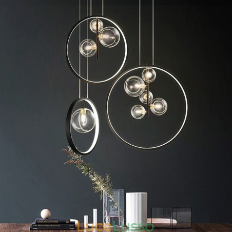 Lampada a sospensione nordica in vetro con bolle, lampadario a cerchio, lampada da salotto moderna Lampada a sospensione nordica in vetro con bolle, lampadario a cerchio, lampada da salotto moderna