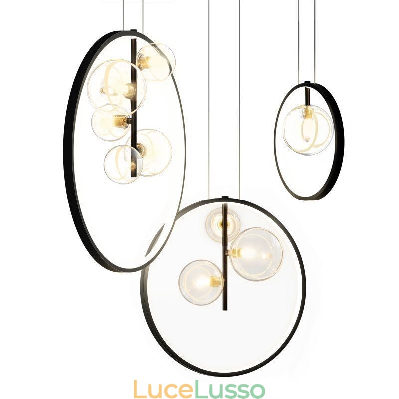Lampada a sospensione nordica in vetro con bolle, lampadario a cerchio, lampada da salotto moderna