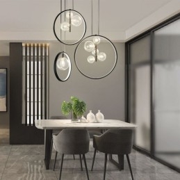 Lampada a sospensione nordica in vetro con bolle, lampadario a cerchio, lampada da salotto moderna