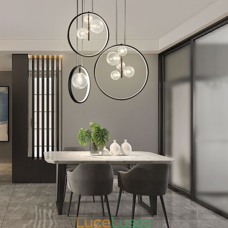 Lampada a sospensione nordica in vetro con bolle, lampadario a cerchio, lampada da salotto moderna