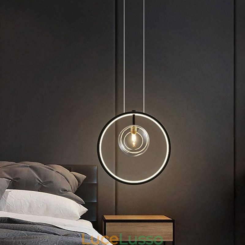 Lampada a sospensione nordica in vetro con bolle, lampadario a cerchio, lampada da salotto moderna