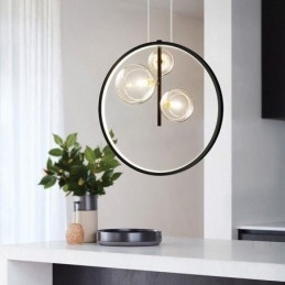 Lampada a sospensione nordica in vetro con bolle, lampadario a cerchio, lampada da salotto moderna