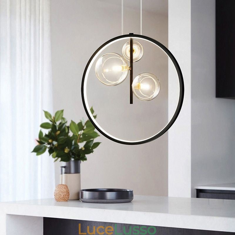 Lampada a sospensione nordica in vetro con bolle, lampadario a cerchio, lampada da salotto moderna