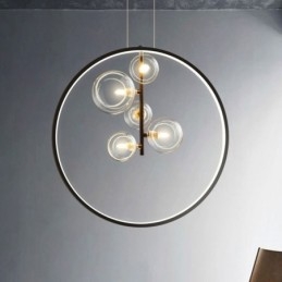 Lampada a sospensione nordica in vetro con bolle, lampadario a cerchio, lampada da salotto moderna