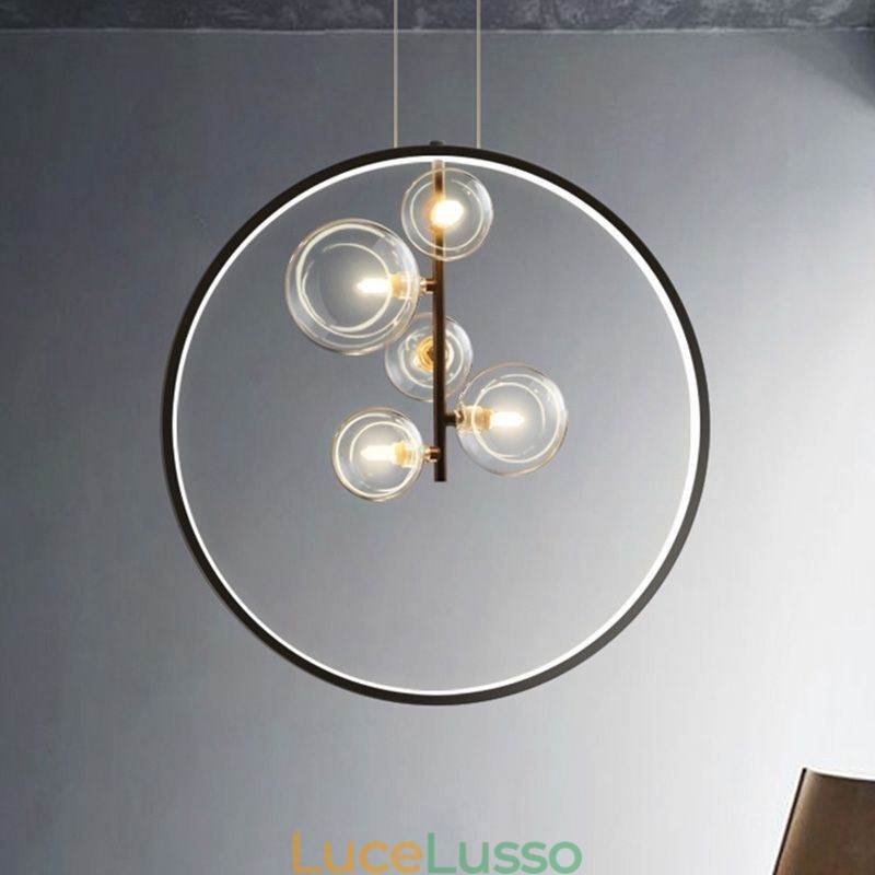 Lampada a sospensione nordica in vetro con bolle, lampadario a cerchio, lampada da salotto moderna