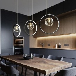 Lampada a sospensione nordica in vetro con bolle, lampadario a cerchio, lampada da salotto moderna
