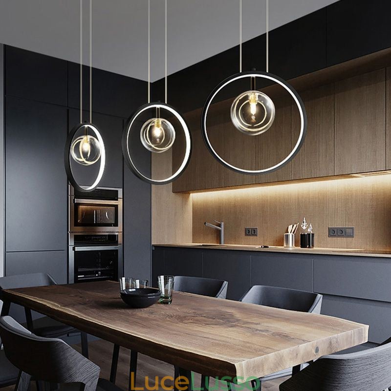 Lampada a sospensione nordica in vetro con bolle, lampadario a cerchio, lampada da salotto moderna