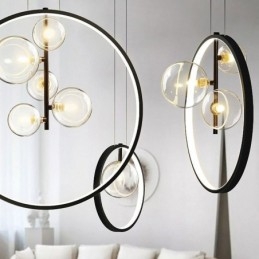 Lampada a sospensione nordica in vetro con bolle, lampadario a cerchio, lampada da salotto moderna