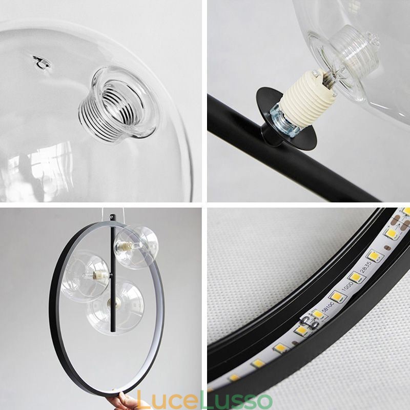 Lampada a sospensione nordica in vetro con bolle, lampadario a cerchio, lampada da salotto moderna