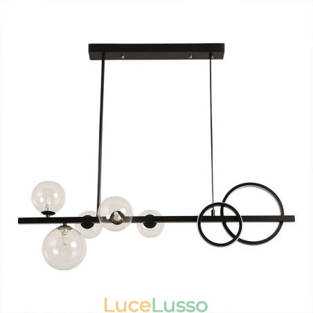 Lampada a sospensione moderna a bolle di vetro con staffa lunga nera Lampada a sospensione moderna a bolle di vetro con staffa lunga nera