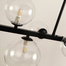 Lampada a sospensione moderna a bolle di vetro con staffa lunga nera