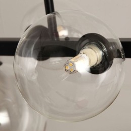 Lampada a sospensione moderna a bolle di vetro con staffa lunga nera