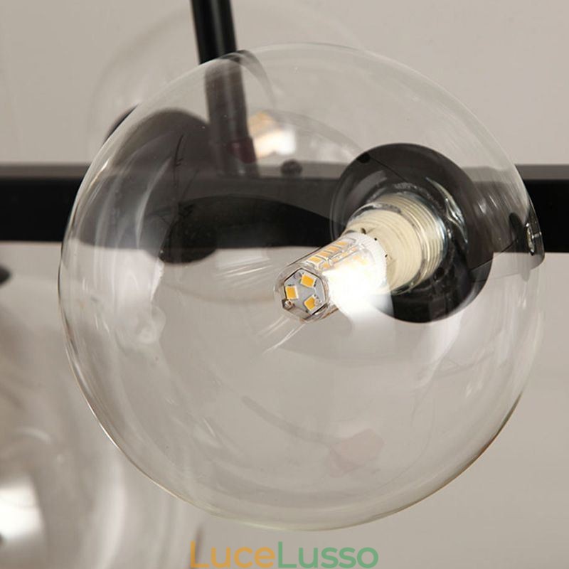 Lampada a sospensione moderna a bolle di vetro con staffa lunga nera