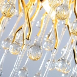 Lampadario di cristallo nordico con paralume rotondo a forma di fiore e luce pendente di lusso in oro