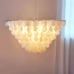 Lampadario a conchiglia naturale rotondo a strati, luce sospesa, sala da pranzo