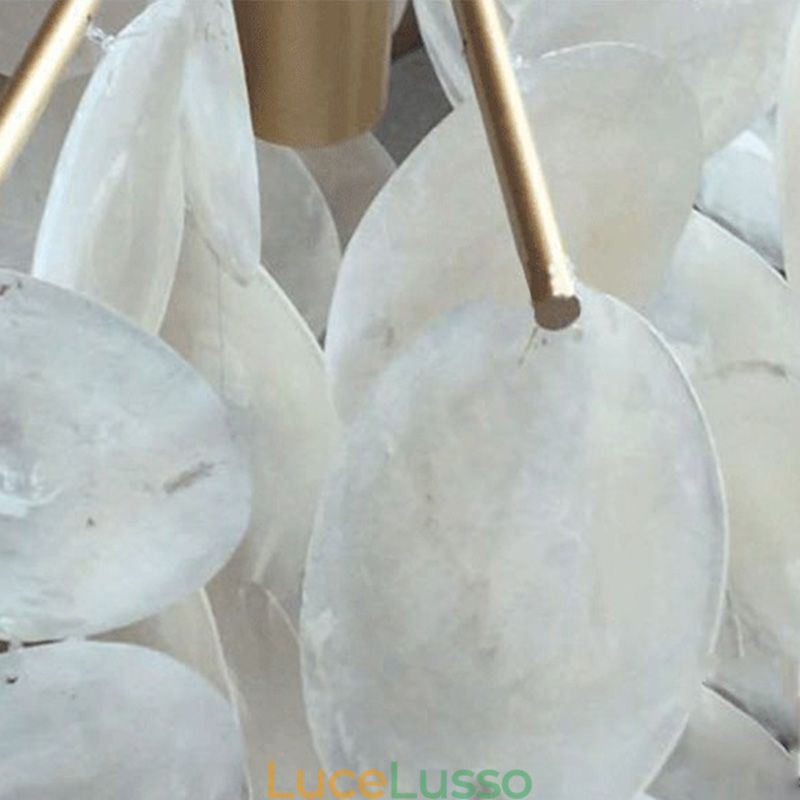 Lampadario a conchiglia naturale rotondo a strati, luce sospesa, sala da pranzo