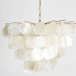 Lampadario a conchiglia naturale rotondo a strati, luce sospesa, sala da pranzo
