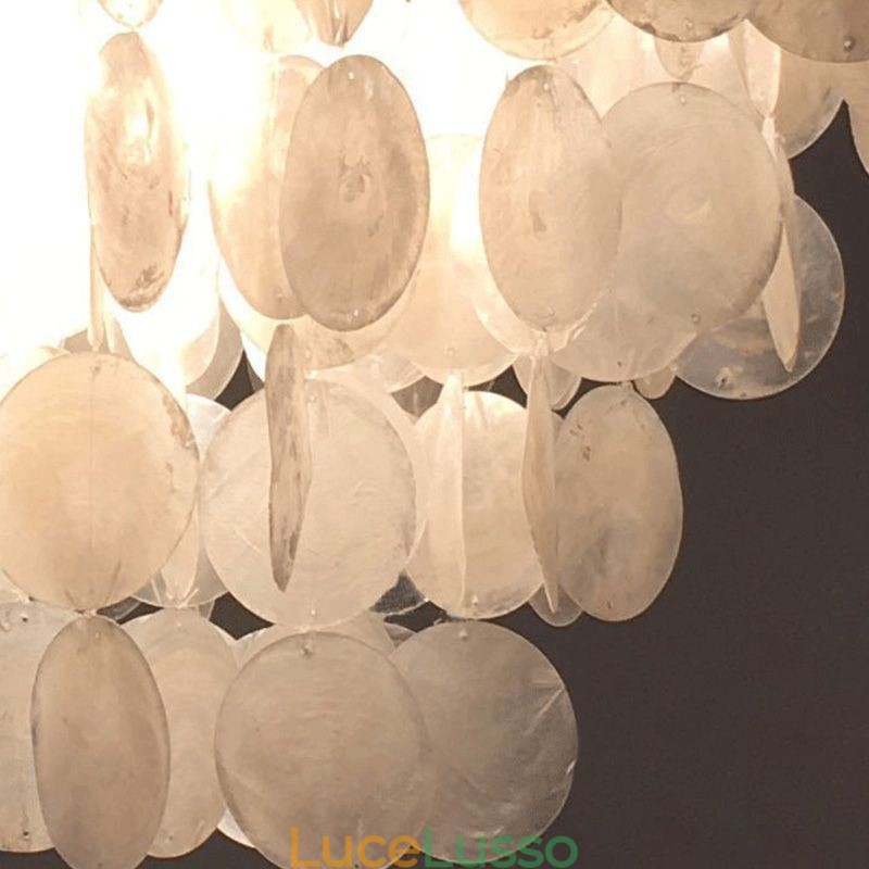 Lampadario a conchiglia naturale rotondo a strati, luce sospesa, sala da pranzo