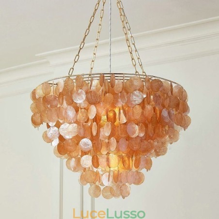Lampadario a conchiglia naturale rotondo a strati marrone chiaro nero Lampadario a conchiglia naturale rotondo a strati marrone chiaro nero